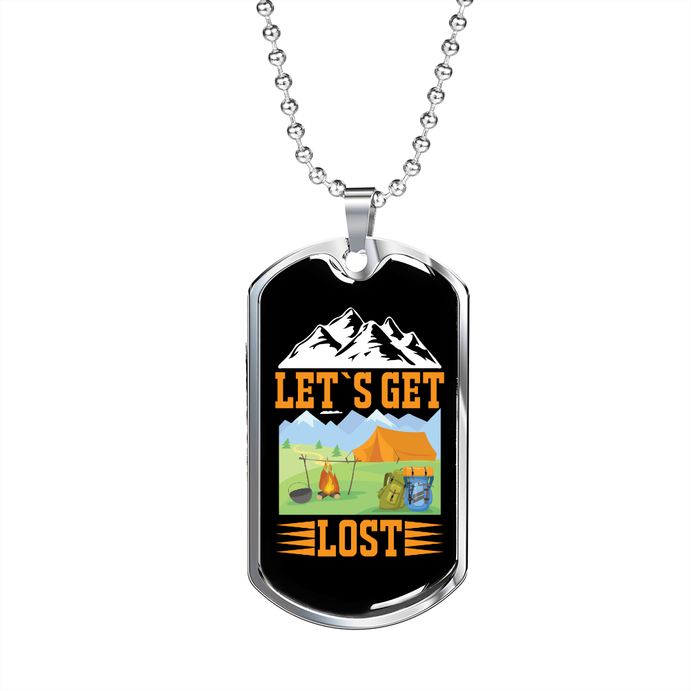 Camper Necklace Let's Get Lost Necklace Stainless Steel or 18k Gold Dog Tag 24" Chain-Express Your Love Gifts