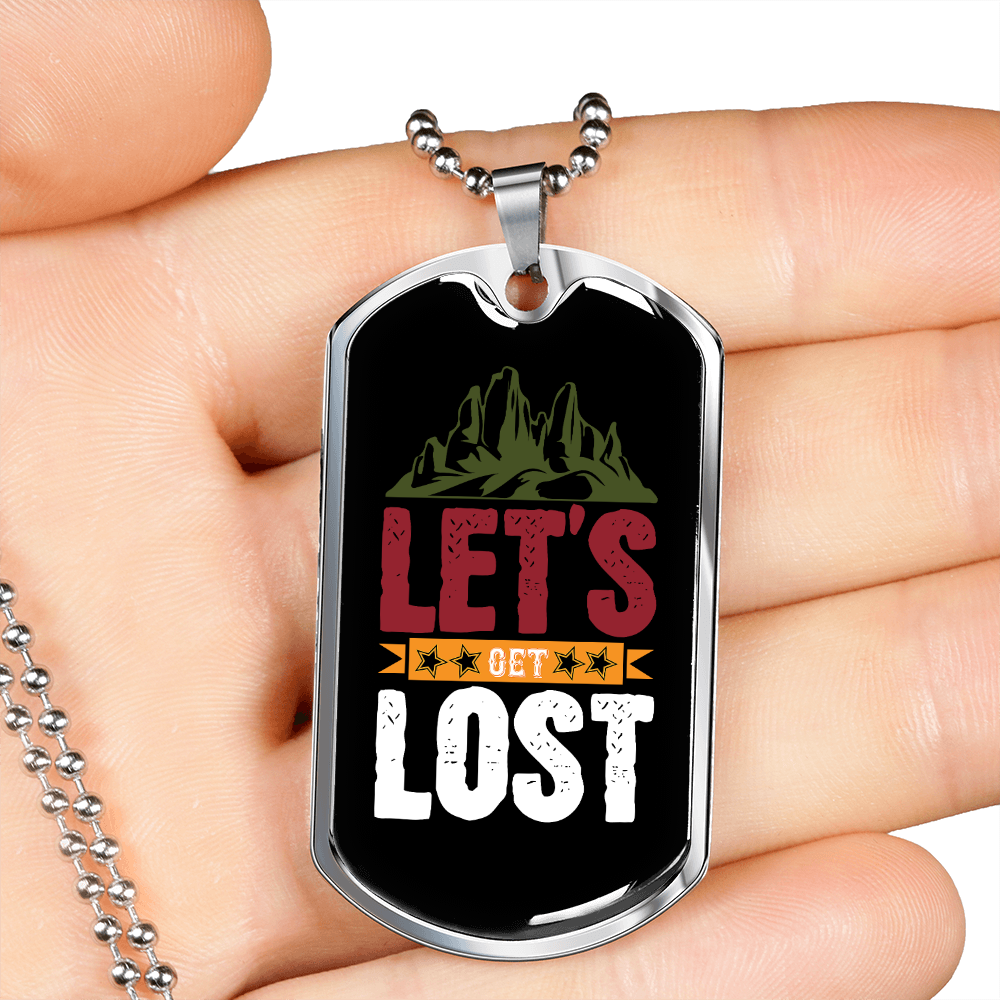 Camper Necklace Let's Get Lost Red White Necklace Stainless Steel or 18k Gold Dog Tag 24" Chain-Express Your Love Gifts