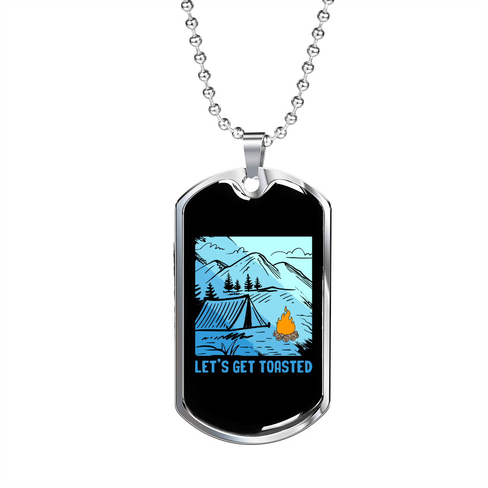 Camper Necklace Let's Get Toasted Blue Necklace Stainless Steel or 18k Gold Dog Tag 24" Chain-Express Your Love Gifts