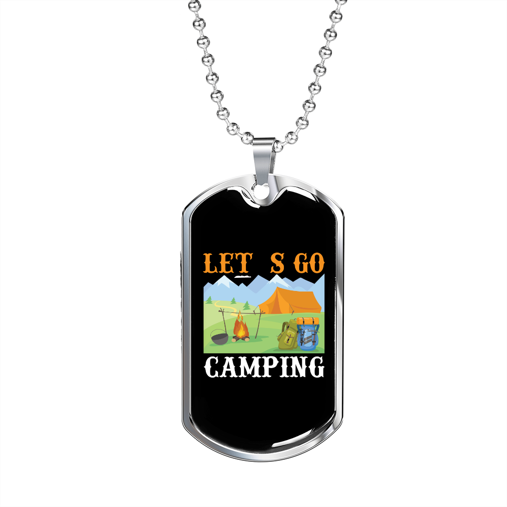 Camper Necklace Let's Go Camping Campsite Necklace Stainless Steel or 18k Gold Dog Tag 24" Chain-Express Your Love Gifts