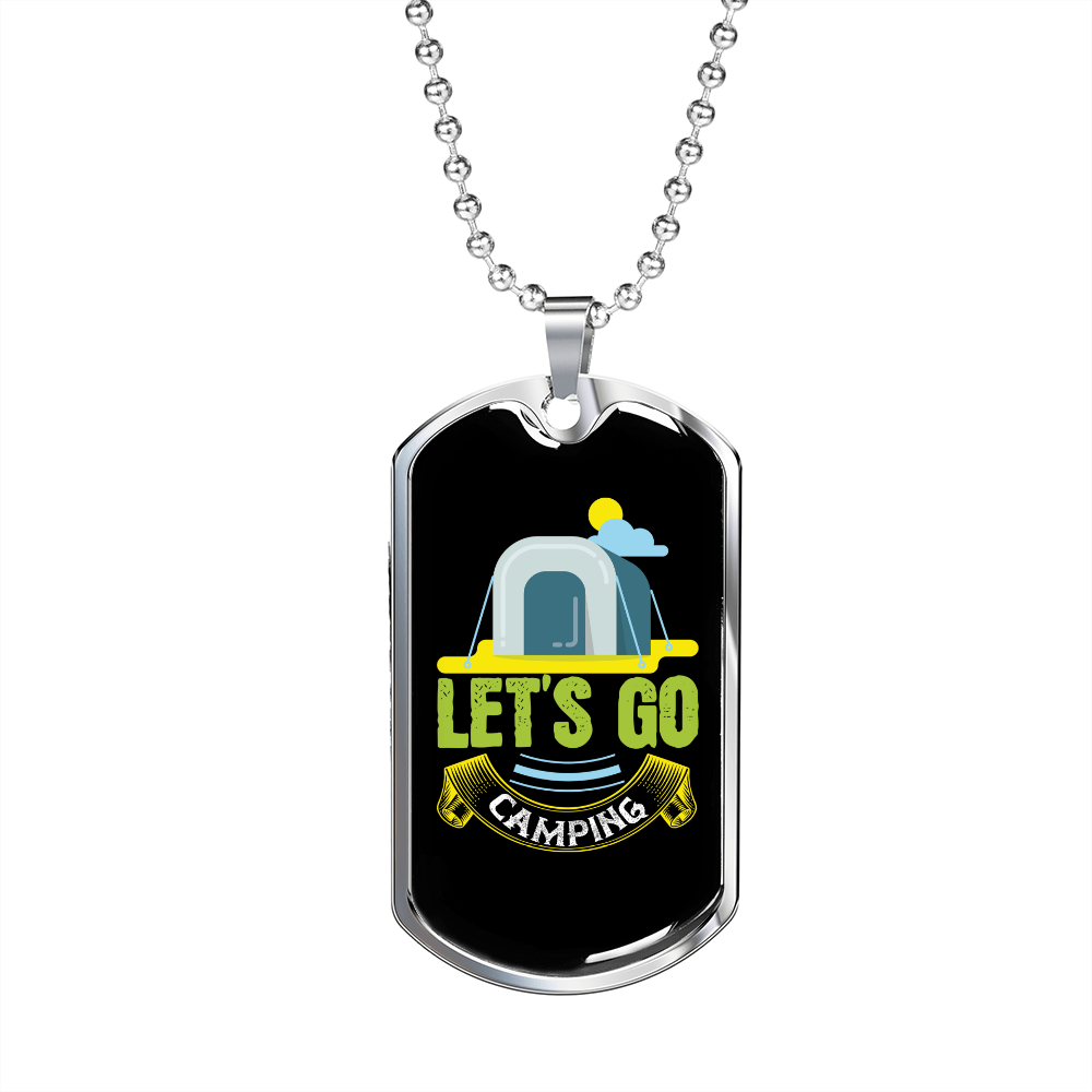 Camper Necklace Let's Go Camping Necklace Stainless Steel or 18k Gold Dog Tag 24" Chain-Express Your Love Gifts