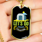 Camper Necklace Let's Go Camping Necklace Stainless Steel or 18k Gold Dog Tag 24" Chain-Express Your Love Gifts