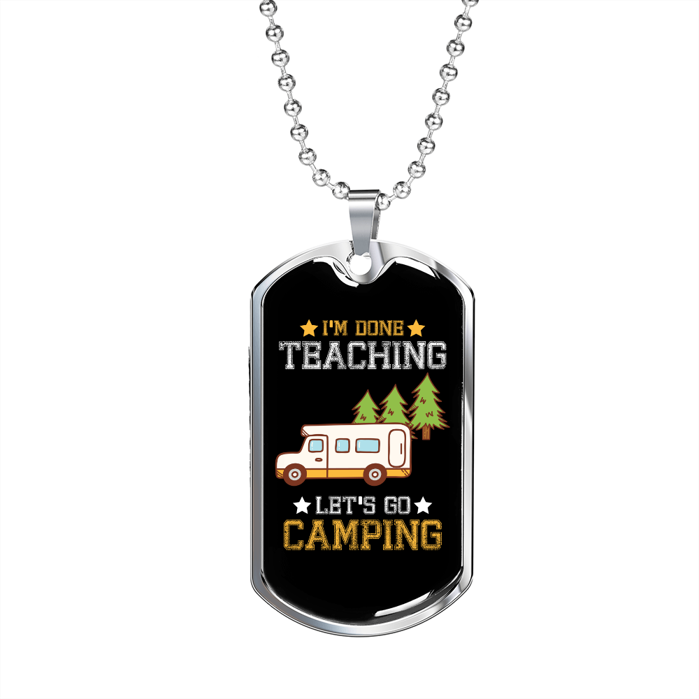 Camper Necklace Let's Go Camping White Necklace Stainless Steel or 18k Gold Dog Tag 24" Chain-Express Your Love Gifts