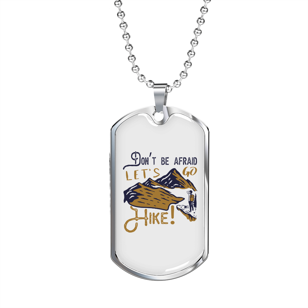 Camper Necklace Let's Go Hike Necklace Stainless Steel or 18k Gold Dog Tag 24" Chain-Express Your Love Gifts