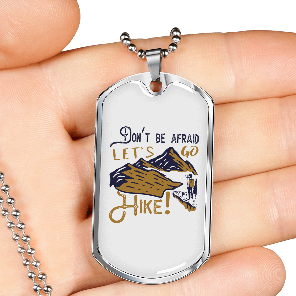 Camper Necklace Let's Go Hike Necklace Stainless Steel or 18k Gold Dog Tag 24" Chain-Express Your Love Gifts