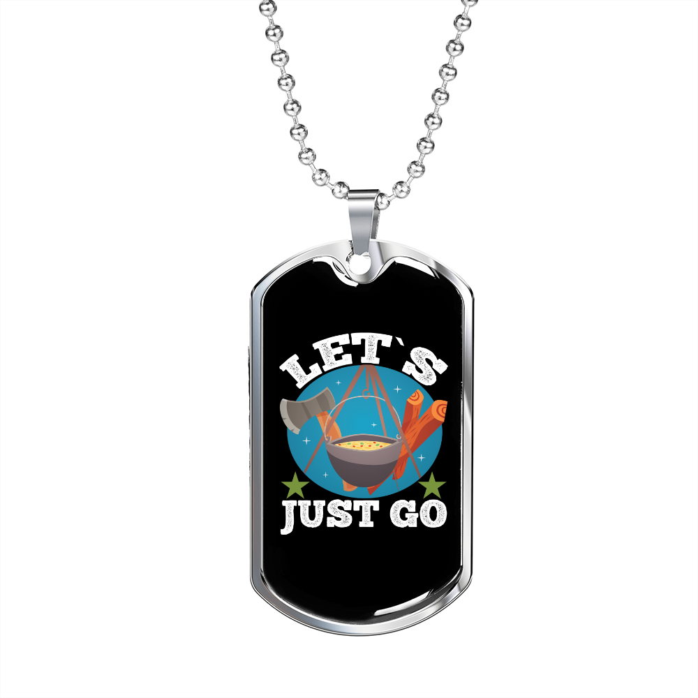 Camper Necklace Let's Just Go Necklace Stainless Steel or 18k Gold Dog Tag 24" Chain-Express Your Love Gifts