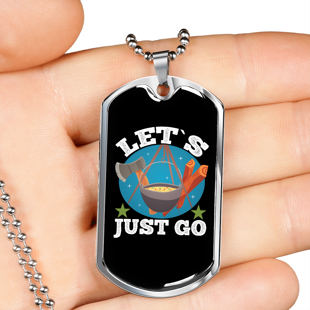 Camper Necklace Let's Just Go Necklace Stainless Steel or 18k Gold Dog Tag 24" Chain-Express Your Love Gifts