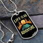 Camper Necklace Life is An Adventure Blue Tent Necklace Stainless Steel or 18k Gold Dog Tag 24" Chain-Express Your Love Gifts