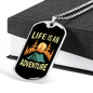 Camper Necklace Life is An Adventure Blue Tent Necklace Stainless Steel or 18k Gold Dog Tag 24" Chain-Express Your Love Gifts
