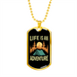 Camper Necklace Life is An Adventure Blue Tent Necklace Stainless Steel or 18k Gold Dog Tag 24" Chain-Express Your Love Gifts
