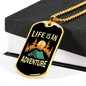 Camper Necklace Life is An Adventure Blue Tent Necklace Stainless Steel or 18k Gold Dog Tag 24" Chain-Express Your Love Gifts