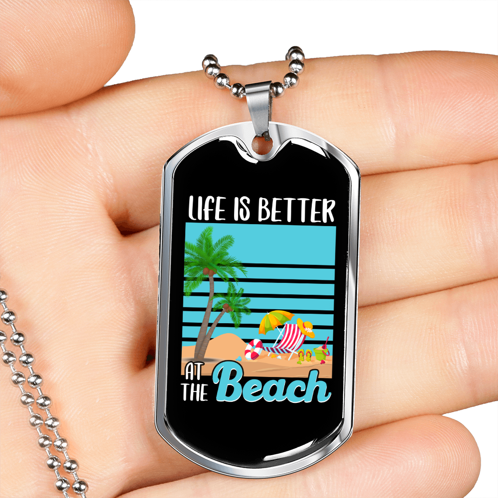 Camper Necklace Life Is Better Beach Necklace Stainless Steel or 18k Gold Dog Tag 24" Chain-Express Your Love Gifts