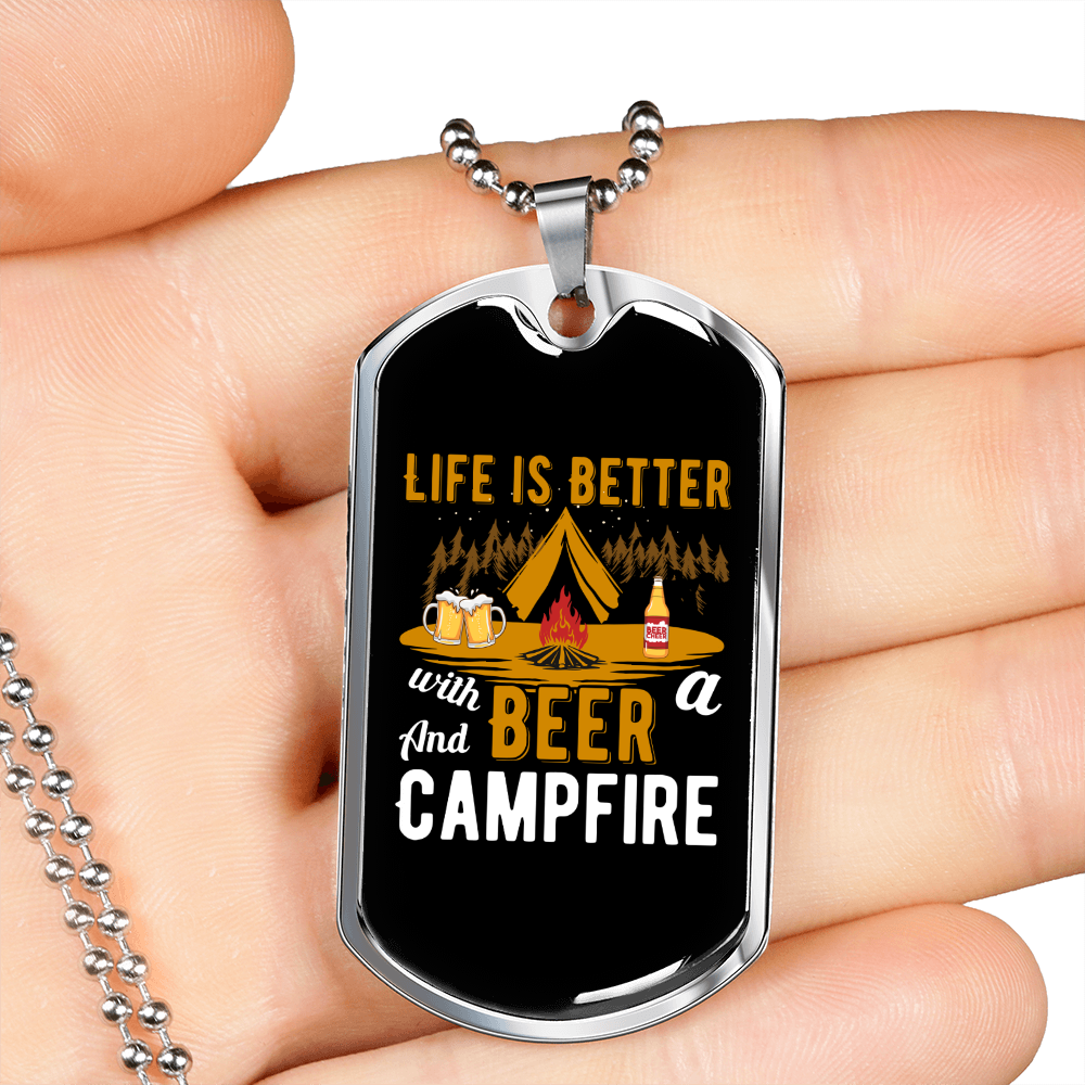 Camper Necklace Life is Better Necklace Stainless Steel or 18k Gold Dog Tag 24" Chain-Express Your Love Gifts