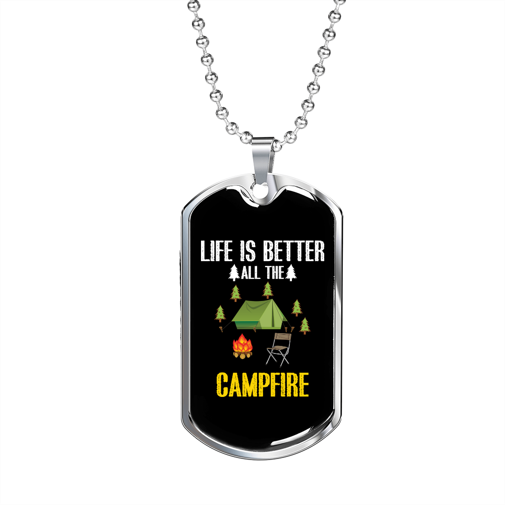 Camper Necklace Life Is Better White Necklace Stainless Steel or 18k Gold Dog Tag 24" Chain-Express Your Love Gifts