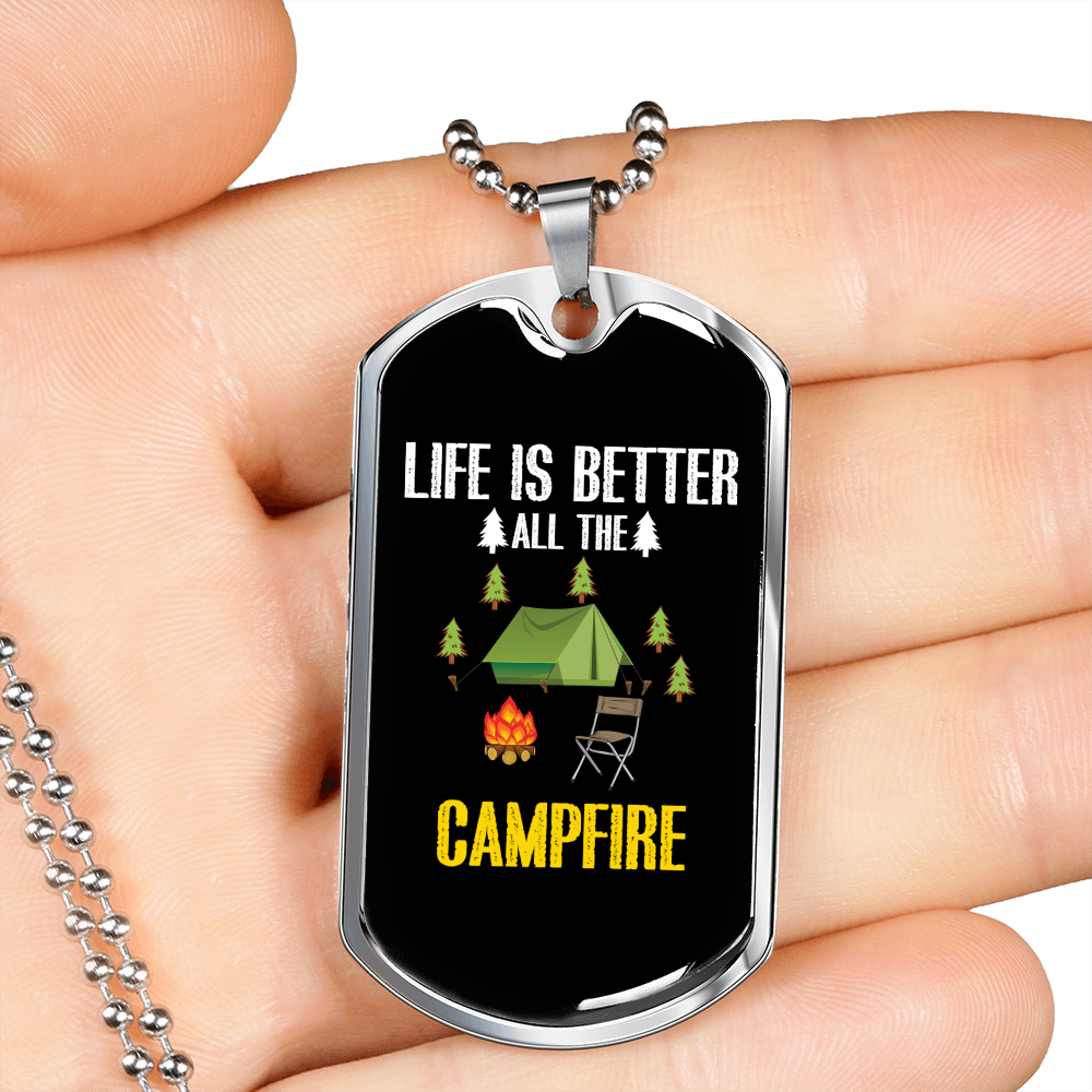 Camper Necklace Life Is Better White Necklace Stainless Steel or 18k Gold Dog Tag 24" Chain-Express Your Love Gifts
