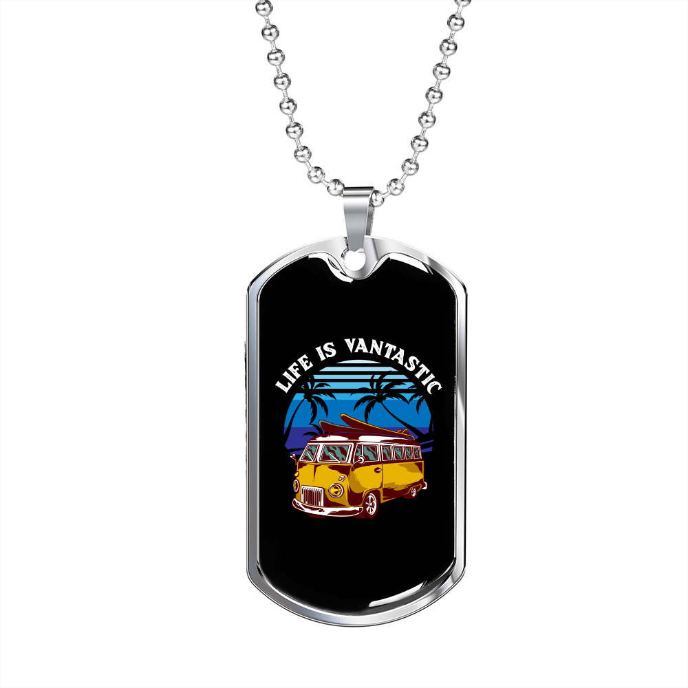 Camper Necklace Life Is Fantastic Necklace Stainless Steel or 18k Gold Dog Tag 24" Chain-Express Your Love Gifts