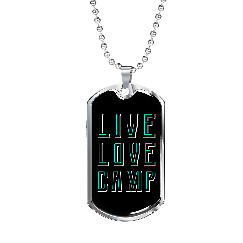 Camper Necklace Live Love Camp Plain Necklace Stainless Steel or 18k Gold Dog Tag 24" Chain-Express Your Love Gifts