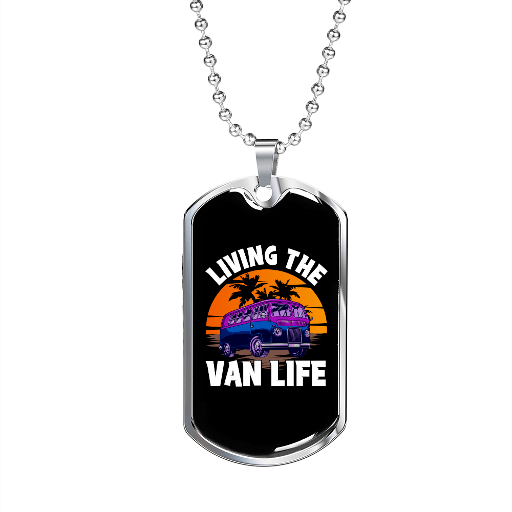 Camper Necklace Living The Van Life Necklace Stainless Steel or 18k Gold Dog Tag 24" Chain-Express Your Love Gifts
