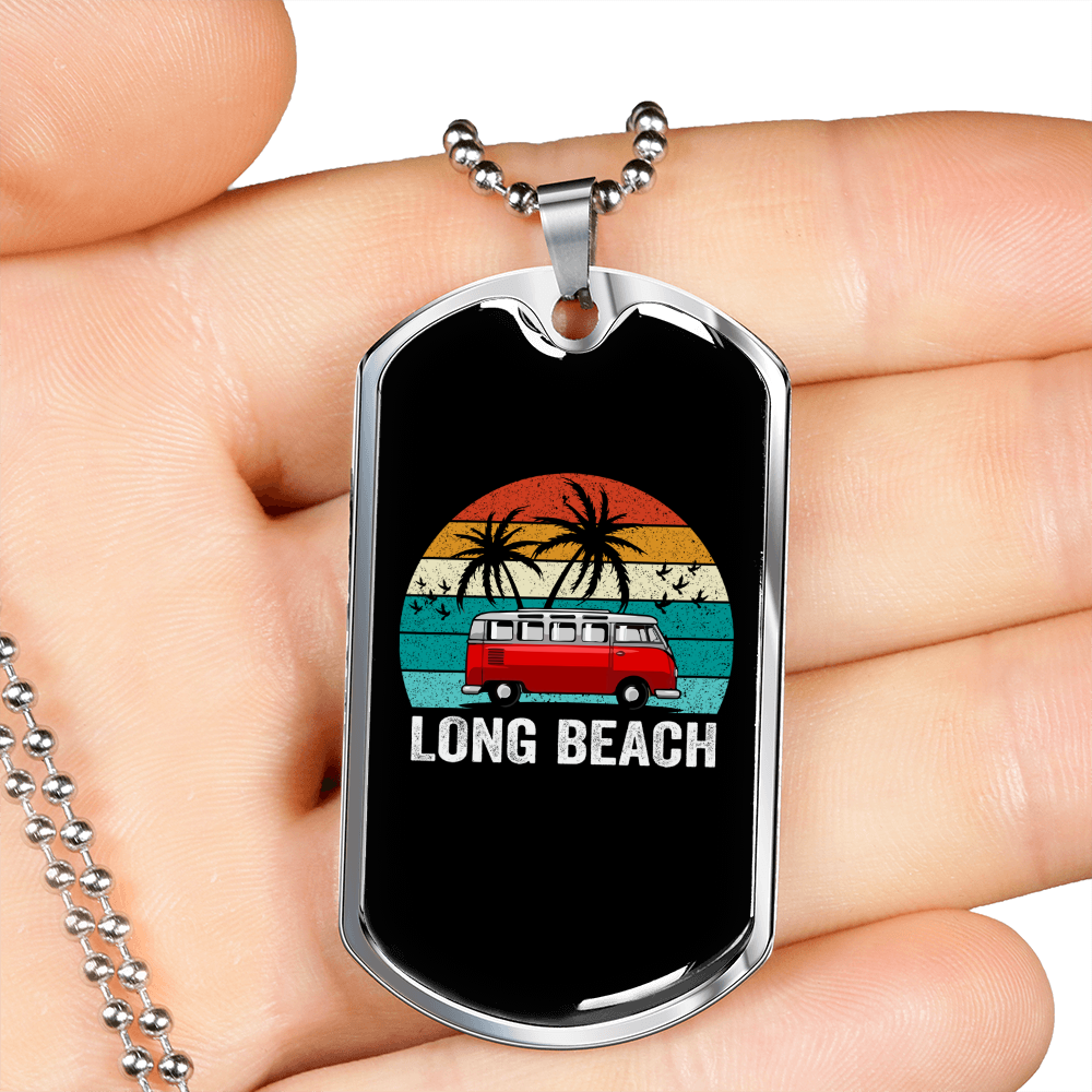 Camper Necklace Long Beach Ride Necklace Stainless Steel or 18k Gold Dog Tag 24" Chain-Express Your Love Gifts