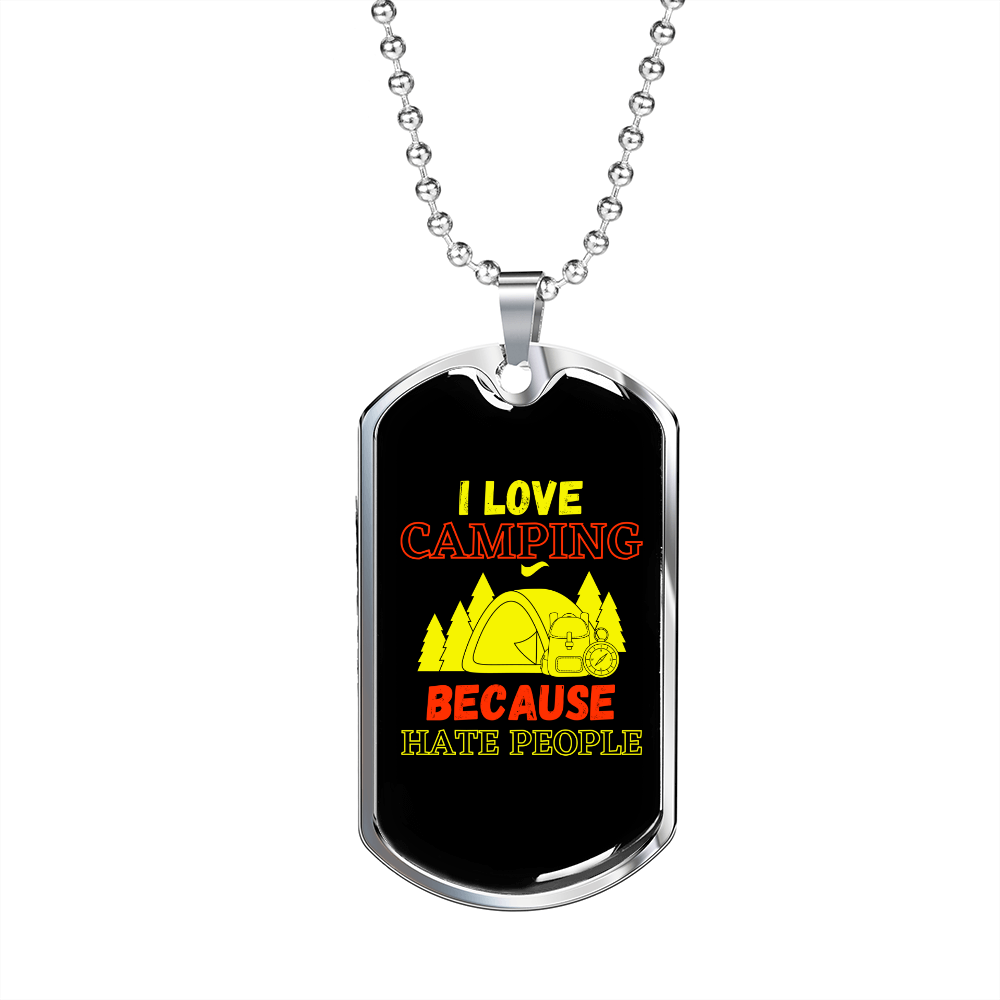 Camper Necklace Love Camping Hate People Necklace Stainless Steel or 18k Gold Dog Tag 24" Chain-Express Your Love Gifts