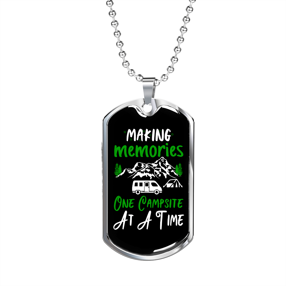 Camper Necklace Making Memories Campsite Necklace Stainless Steel or 18k Gold Dog Tag 24" Chain-Express Your Love Gifts