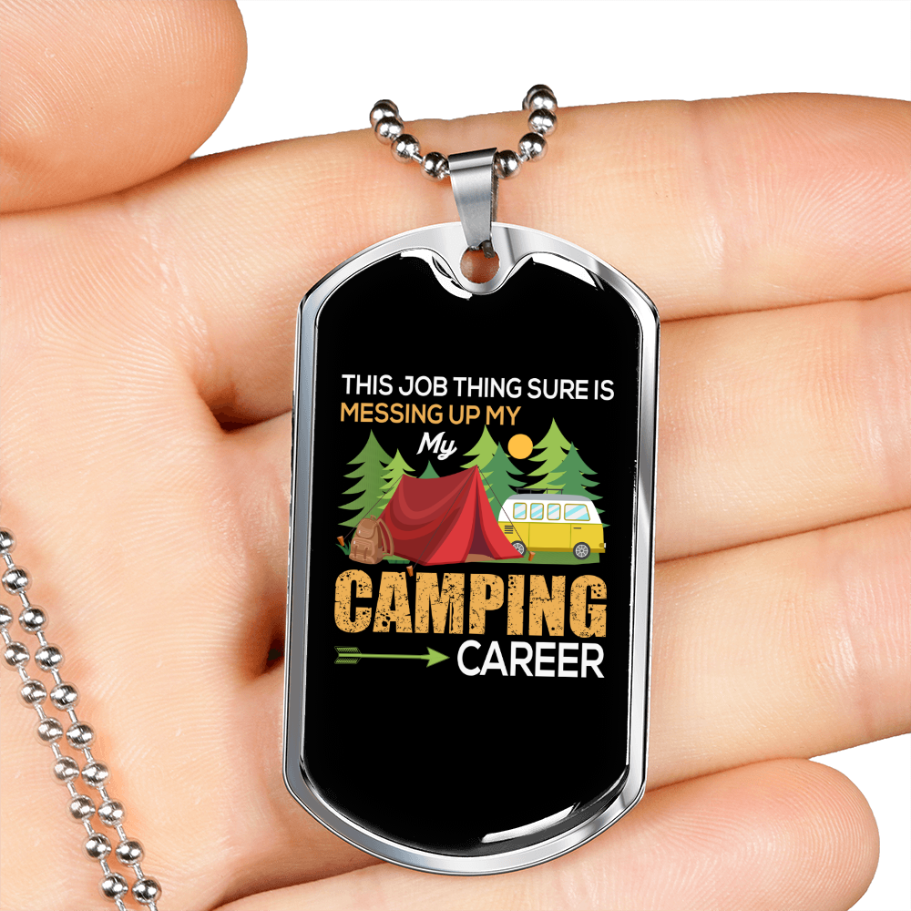 Camper Necklace Messed Up My Camping Necklace Stainless Steel or 18k Gold Dog Tag 24" Chain-Express Your Love Gifts