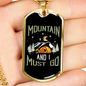 Camper Necklace Mountain And I Necklace Stainless Steel or 18k Gold Dog Tag 24" Chain-Express Your Love Gifts