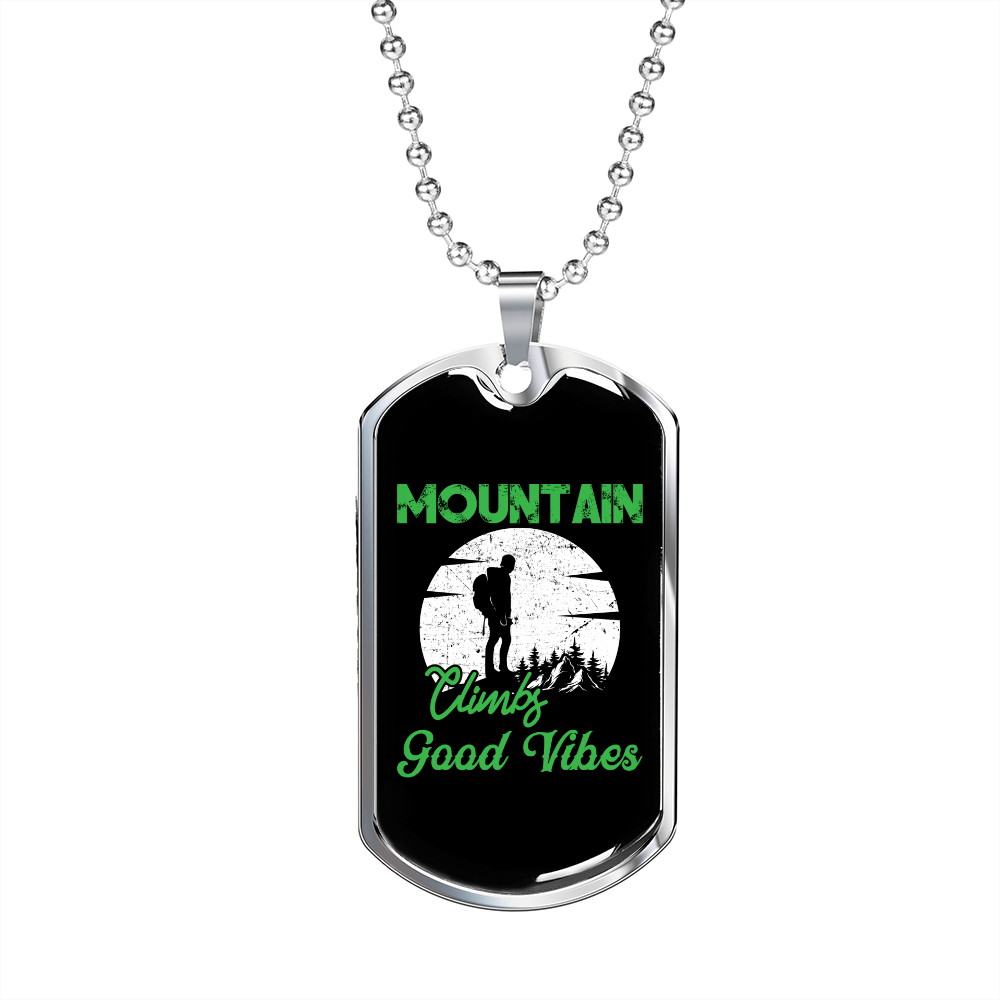Camper Necklace Mountain Climb Good Necklace Stainless Steel or 18k Gold Dog Tag 24" Chain-Express Your Love Gifts