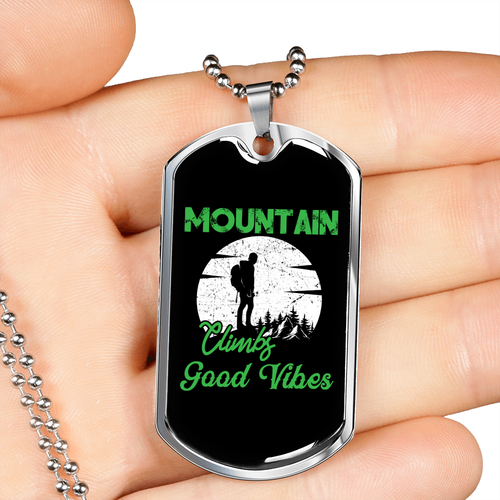 Camper Necklace Mountain Climb Good Necklace Stainless Steel or 18k Gold Dog Tag 24" Chain-Express Your Love Gifts