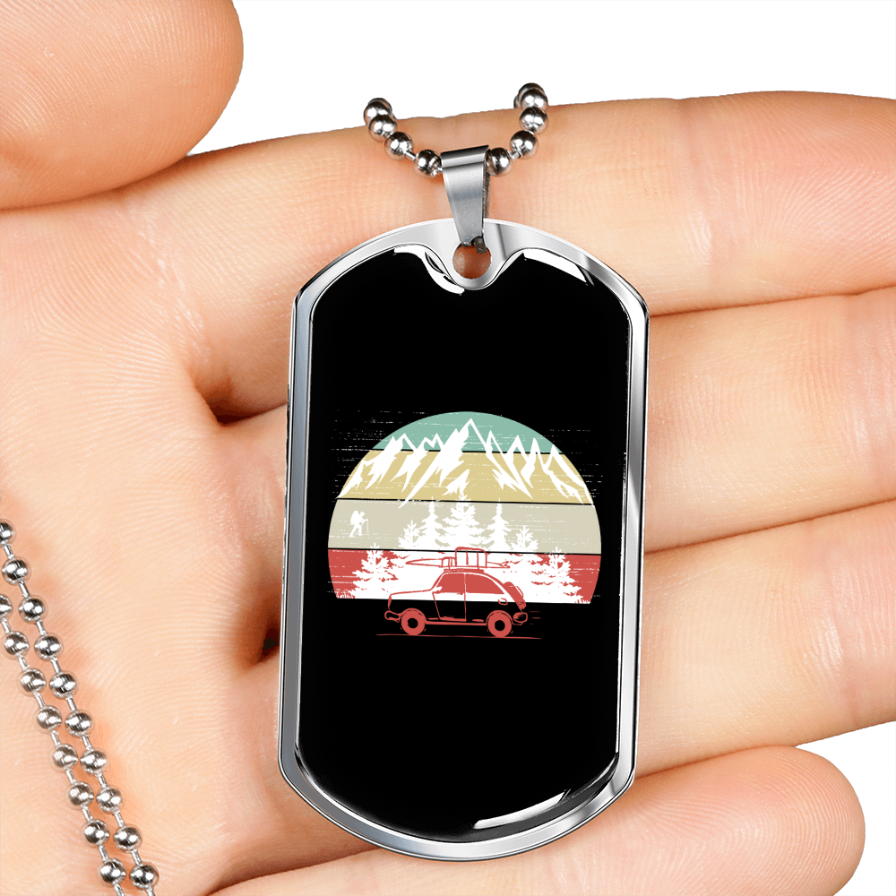 Camper Necklace Mountain Colorful Car Necklace Stainless Steel or 18k Gold Dog Tag 24" Chain-Express Your Love Gifts