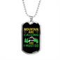 Camper Necklace Mountain I Must Go Green Necklace Stainless Steel or 18k Gold Dog Tag 24" Chain-Express Your Love Gifts