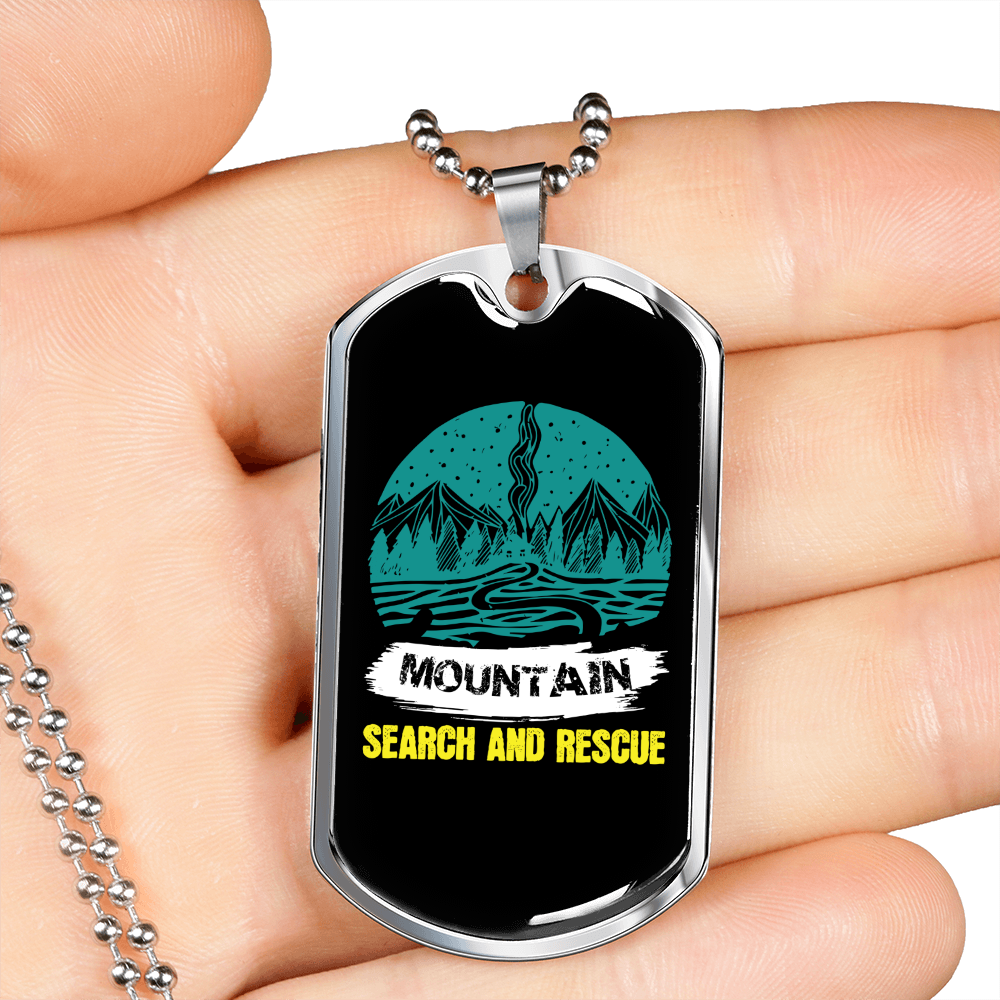 Camper Necklace Mountain Search And Rescue Necklace Stainless Steel or 18k Gold Dog Tag 24" Chain-Express Your Love Gifts