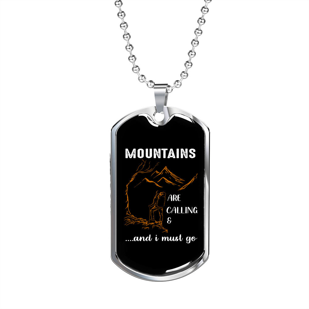 Camper Necklace Mountains White Brown Necklace Stainless Steel or 18k Gold Dog Tag 24" Chain-Express Your Love Gifts