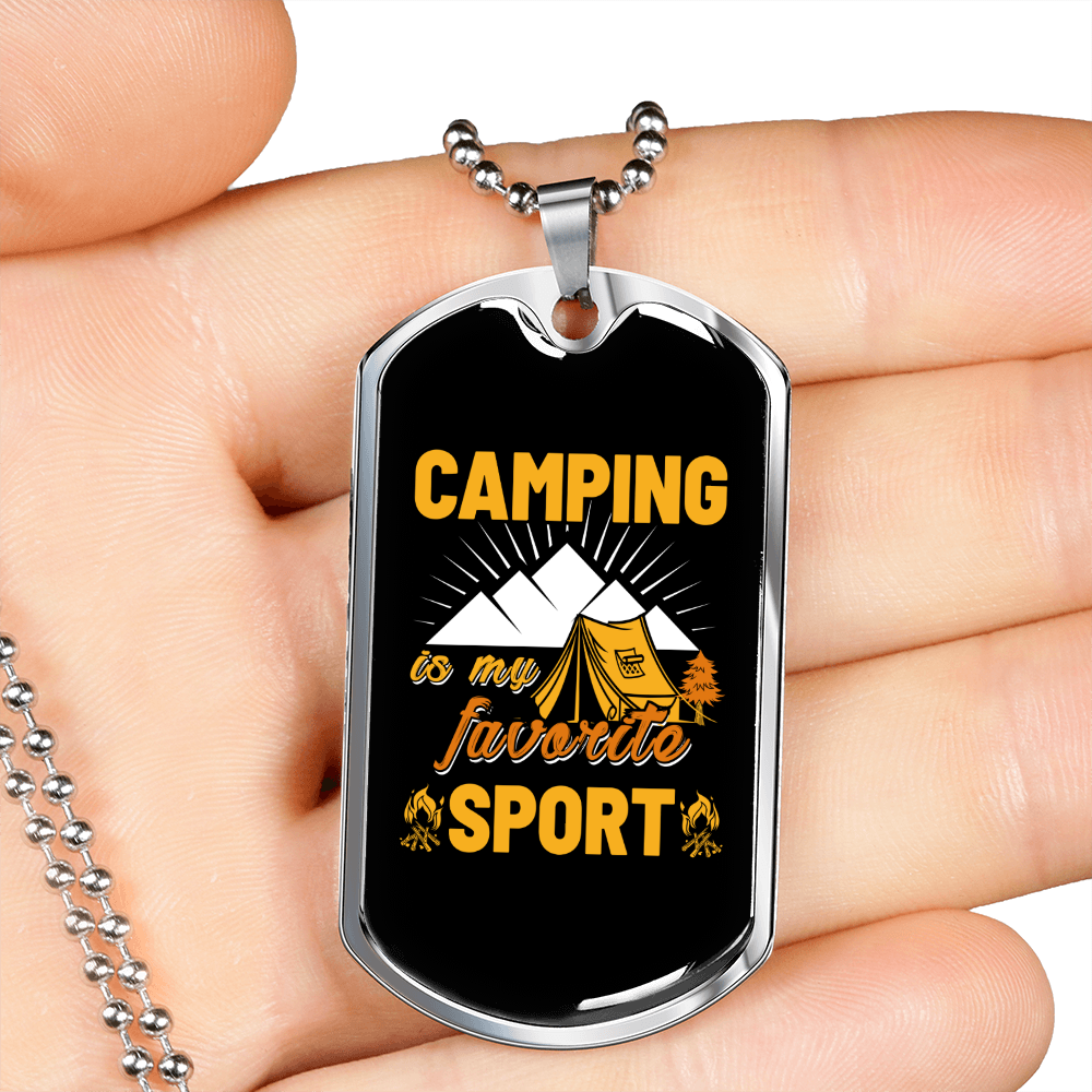 Camper Necklace My Favorite Sports Necklace Stainless Steel or 18k Gold Dog Tag 24" Chain-Express Your Love Gifts