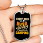 Camper Necklace Need Therapy Camping Necklace Stainless Steel or 18k Gold Dog Tag 24" Chain-Express Your Love Gifts