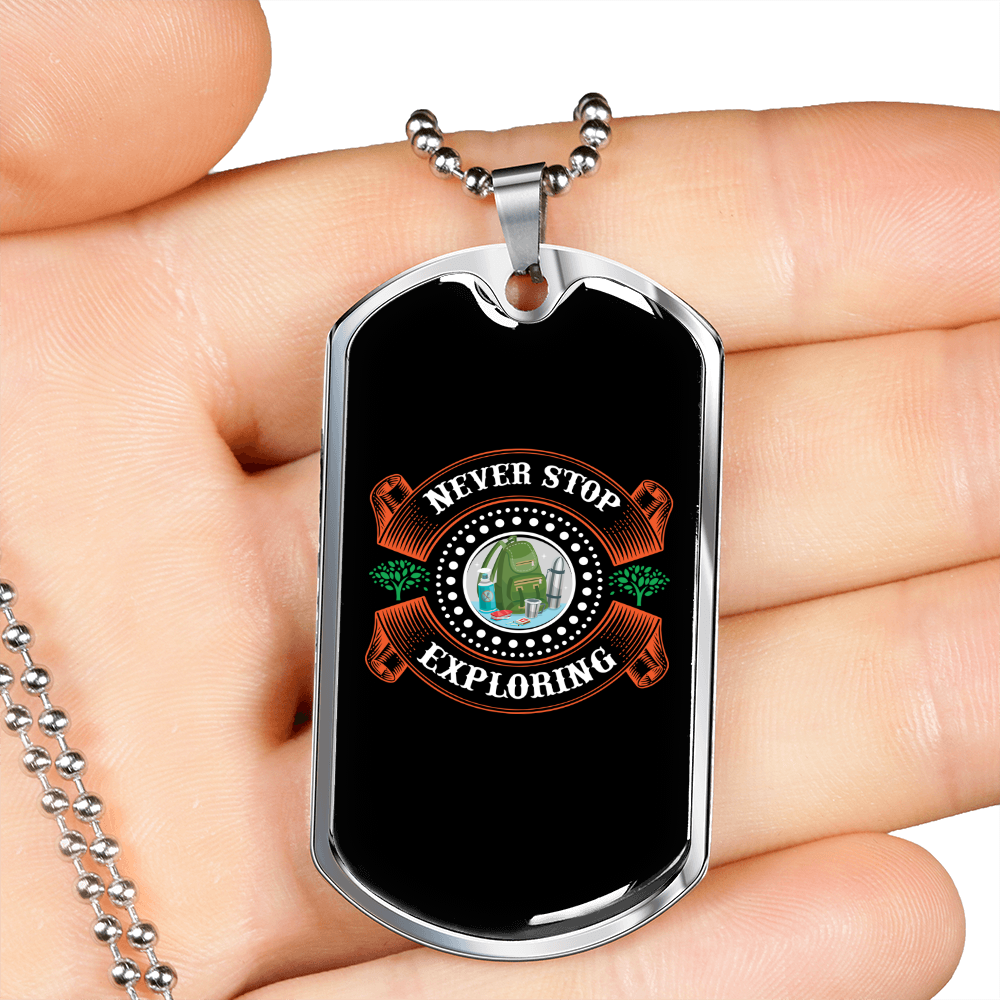 Camper Necklace Never Stop Necklace Stainless Steel or 18k Gold Dog Tag 24" Chain-Express Your Love Gifts