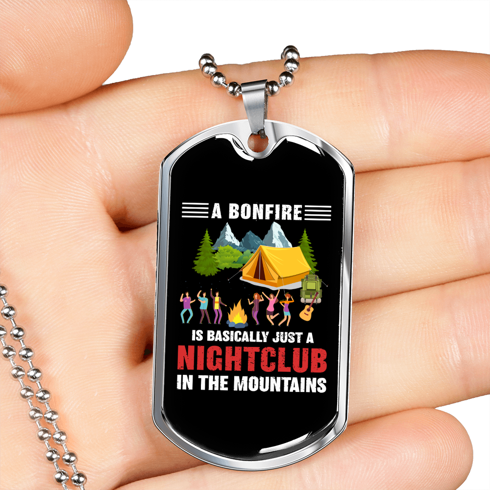 Camper Necklace Nightclub In The Necklace Stainless Steel or 18k Gold Dog Tag 24" Chain-Express Your Love Gifts