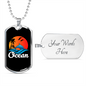 Camper Necklace Ocean Dolphin Swimming Necklace Stainless Steel or 18k Gold Dog Tag 24" Chain-Express Your Love Gifts