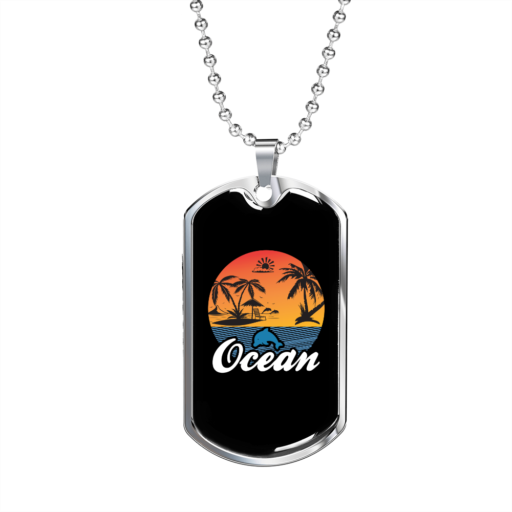Camper Necklace Ocean Necklace Stainless Steel or 18k Gold Dog Tag 24" Chain-Express Your Love Gifts