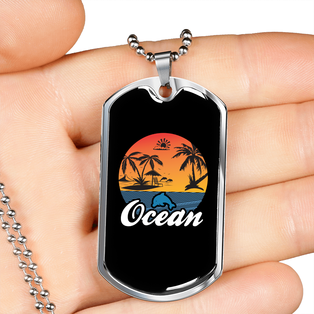 Camper Necklace Ocean Necklace Stainless Steel or 18k Gold Dog Tag 24" Chain-Express Your Love Gifts