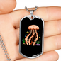 Camper Necklace Orange Jellyfish Ocean Necklace Stainless Steel or 18k Gold Dog Tag 24" Chain-Express Your Love Gifts