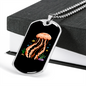 Camper Necklace Orange Jellyfish Ocean Necklace Stainless Steel or 18k Gold Dog Tag 24" Chain-Express Your Love Gifts