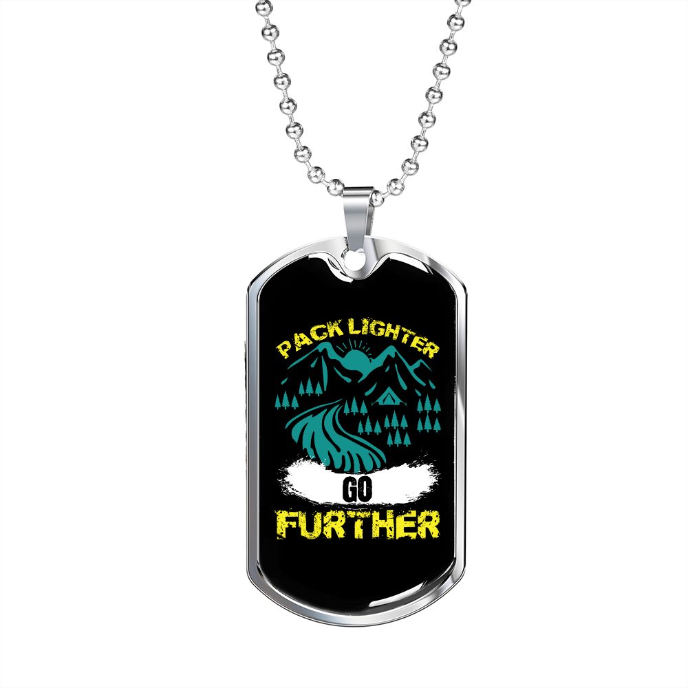 Camper Necklace Pack Lighter Go Further Necklace Stainless Steel or 18k Gold Dog Tag 24" Chain-Express Your Love Gifts