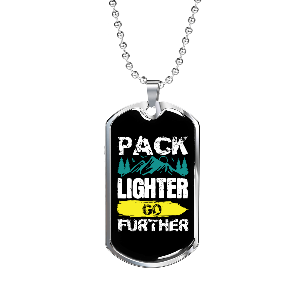 Camper Necklace Pack Lighter Go Further White Necklace Stainless Steel or 18k Gold Dog Tag 24" Chain-Express Your Love Gifts