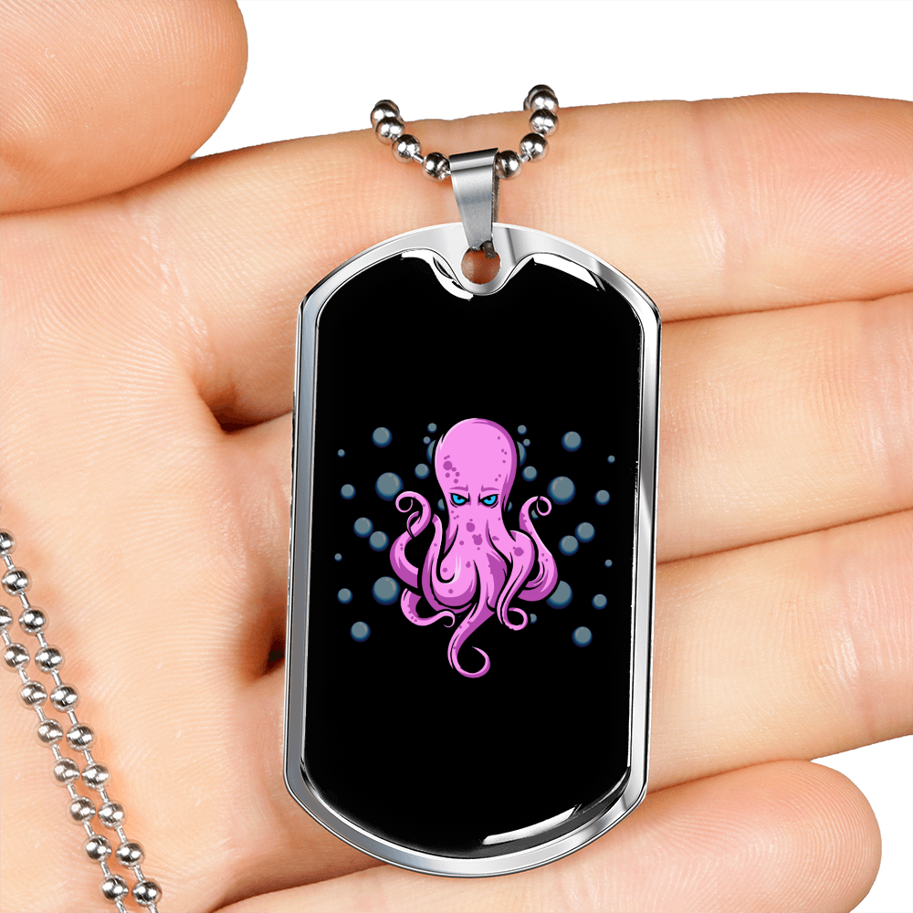 Camper Necklace Pink Octopus Necklace Stainless Steel or 18k Gold Dog Tag 24" Chain-Express Your Love Gifts