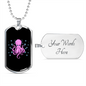 Camper Necklace Pink Octopus Necklace Stainless Steel or 18k Gold Dog Tag 24" Chain-Express Your Love Gifts