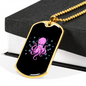 Camper Necklace Pink Octopus Necklace Stainless Steel or 18k Gold Dog Tag 24" Chain-Express Your Love Gifts