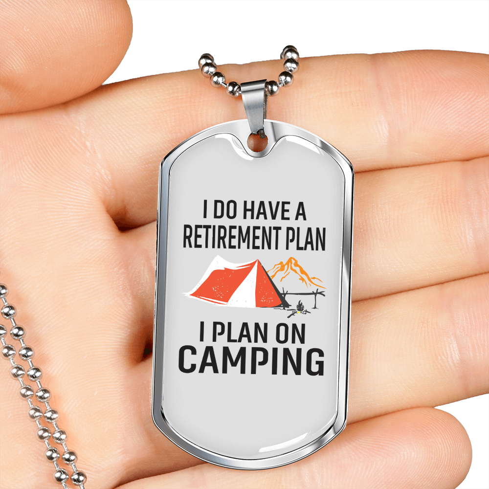Camper Necklace Plan On Camping Black Necklace Stainless Steel or 18k Gold Dog Tag 24" Chain-Express Your Love Gifts