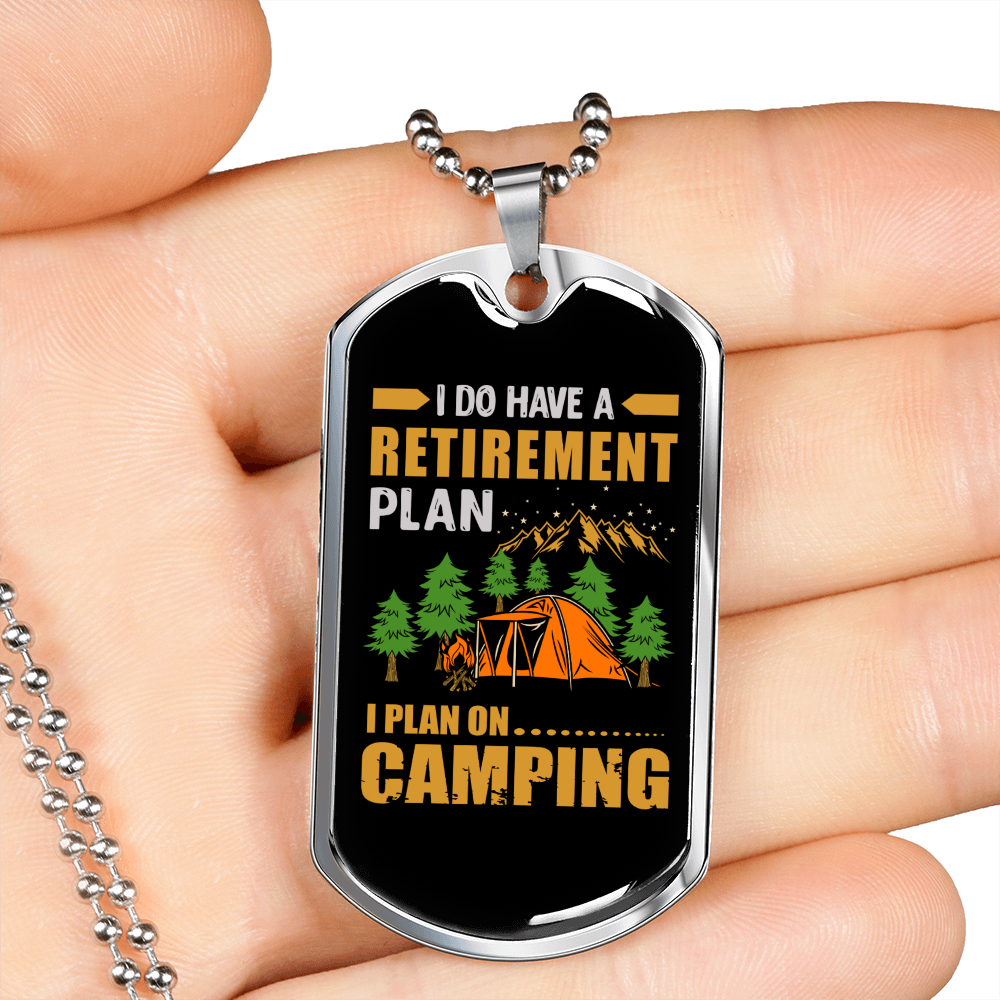 Camper Necklace Plan On Camping Orange Necklace Stainless Steel or 18k Gold Dog Tag 24" Chain-Express Your Love Gifts