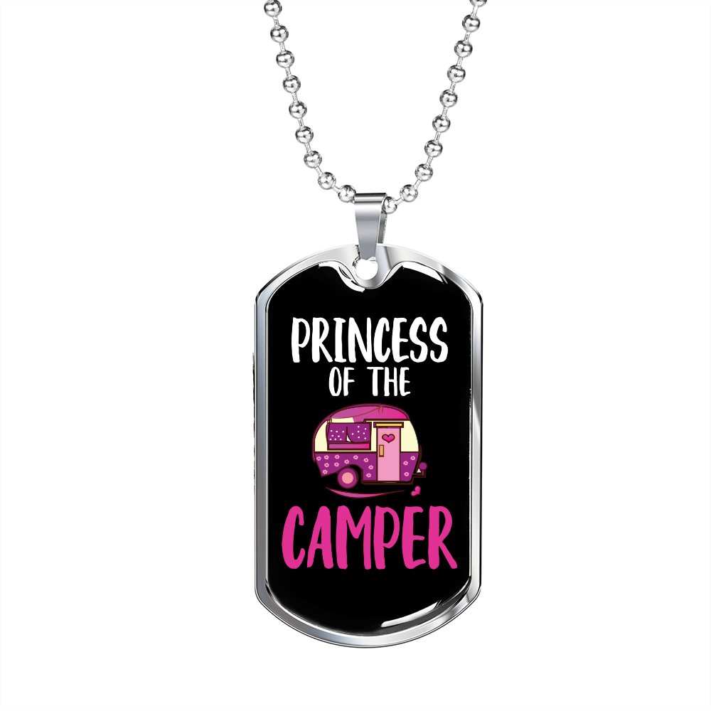 Camper Necklace Princess Of The Camper Pink Necklace Stainless Steel or 18k Gold Dog Tag 24" Chain-Express Your Love Gifts